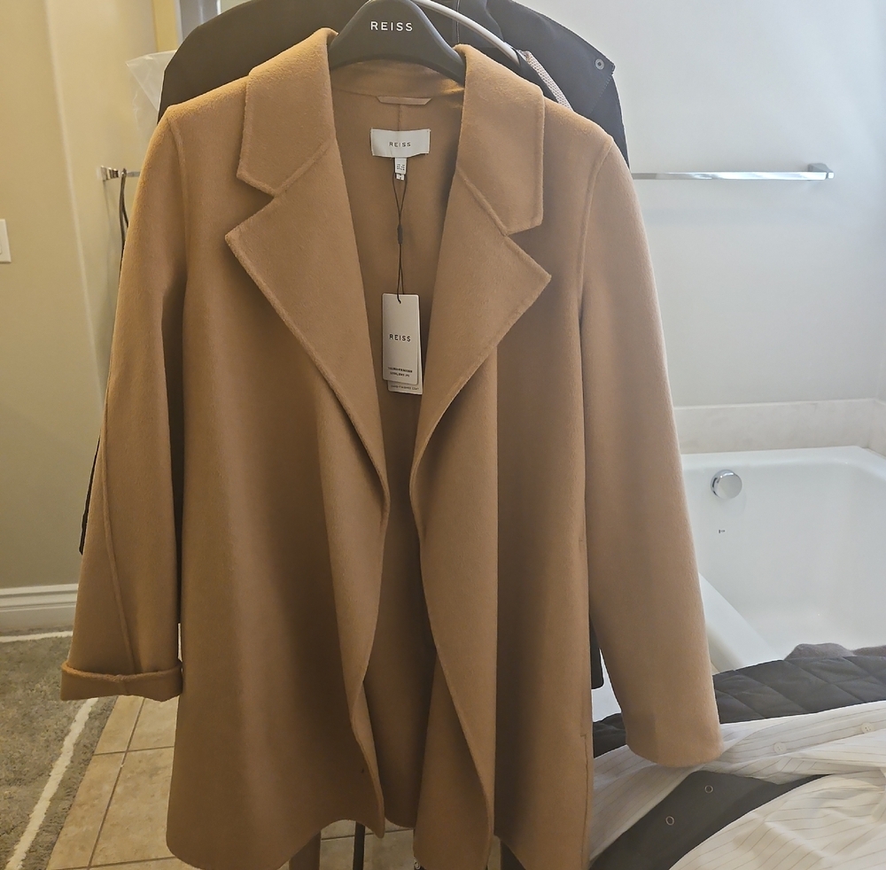 Reiss Camel Open-Front Trench Coat
